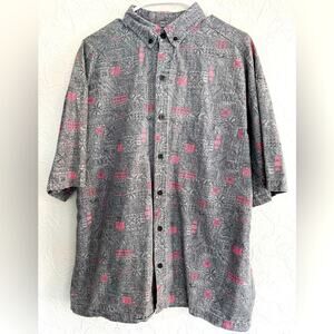 Vintage Island Force Mens M Gray Nein Pink Surfer Skater Shirt Hawaiian Clean